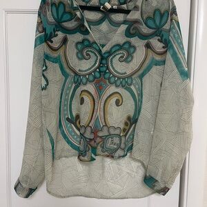 Anthropologie Teal and Red Patterned Blouse